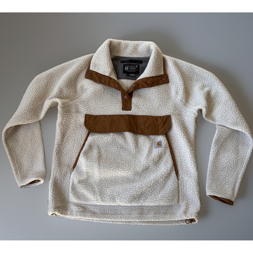 Women's Carhartt Relaxed Fit Fleece Quarter-Snap Pullover Sherpa Shirt Jacket Sm